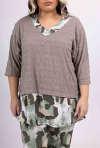 Plus Size Tunics in short -sleeved bubble fabrics in color block