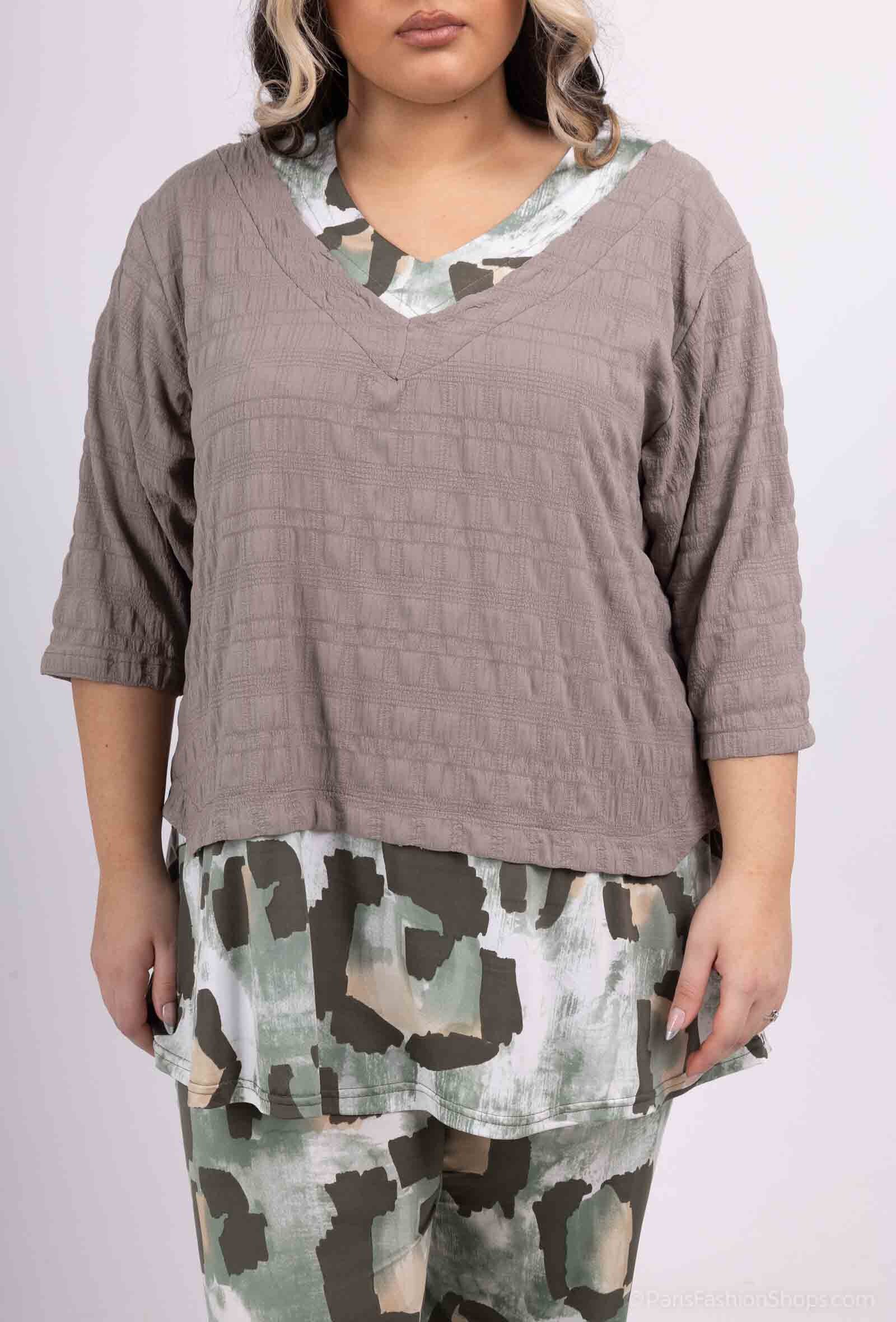 Plus Size Tunics in short -sleeved bubble fabrics in color block