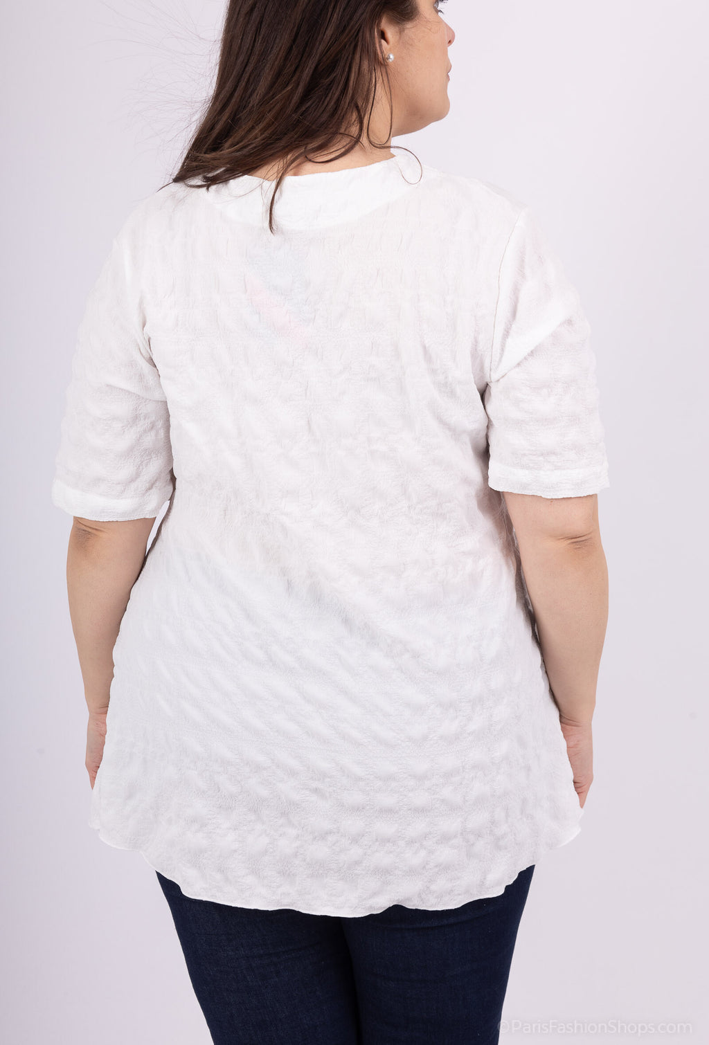Plus Size Tunika med Korta Ärmar i Bubbeltyg