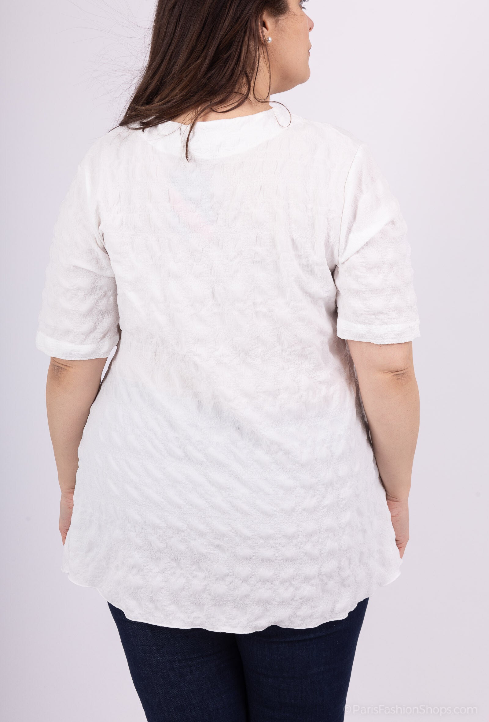 Plus Size Tunika med Korta Ärmar i Bubbeltyg