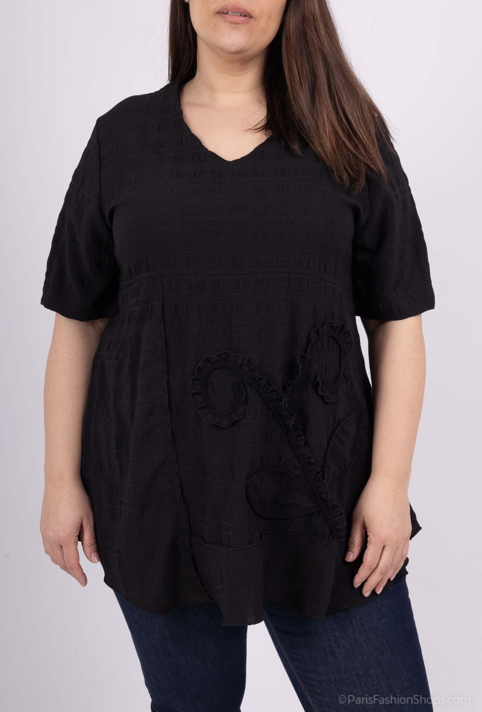 Plus Size Tunika med Korta Ärmar i Bubbeltyg