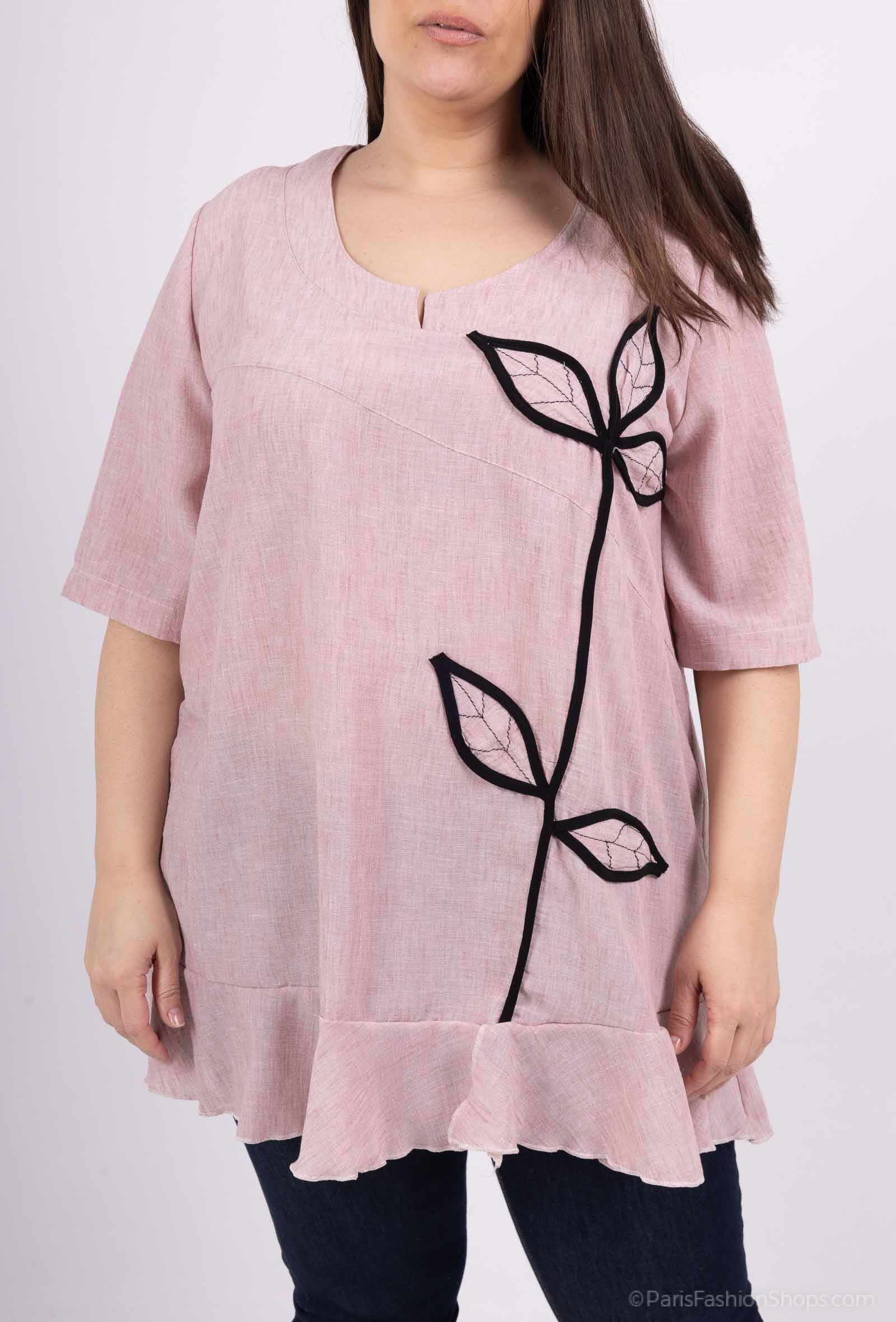 Plus Size Tunics in fabrics like short -sleeved flax in large size