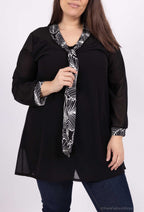 Plus Size Voile Tunika med Tryck och Slipsdekoration