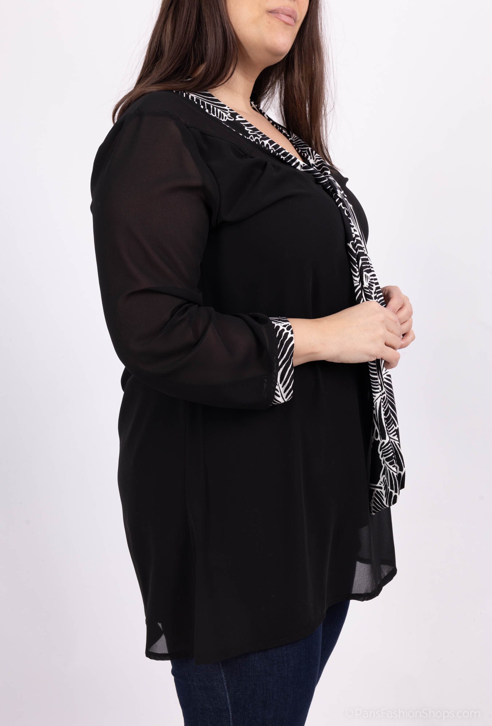 Plus Size Voile Tunika med Tryck och Slipsdekoration
