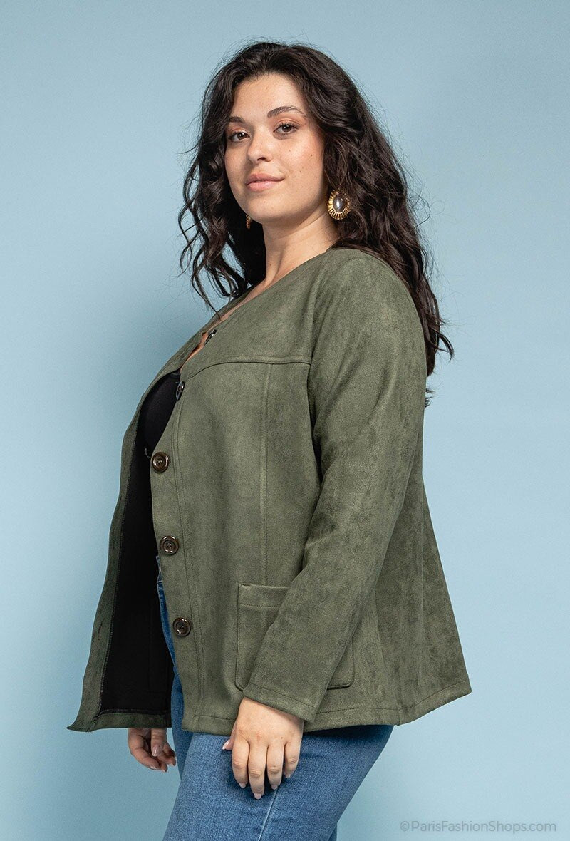 Plus Size Button Jacket för Stora Storlekar