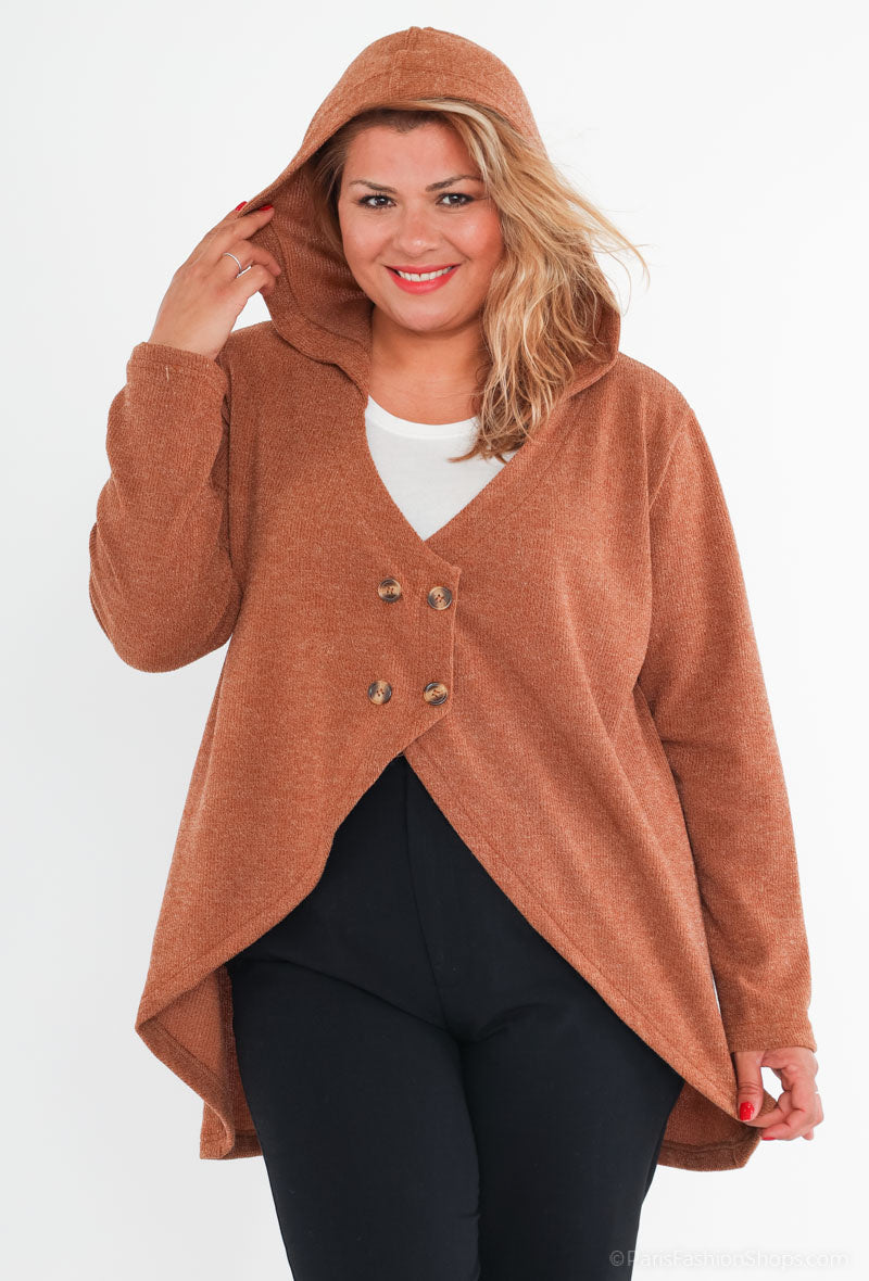 Plus Size Hooded Knitted Button Jacket