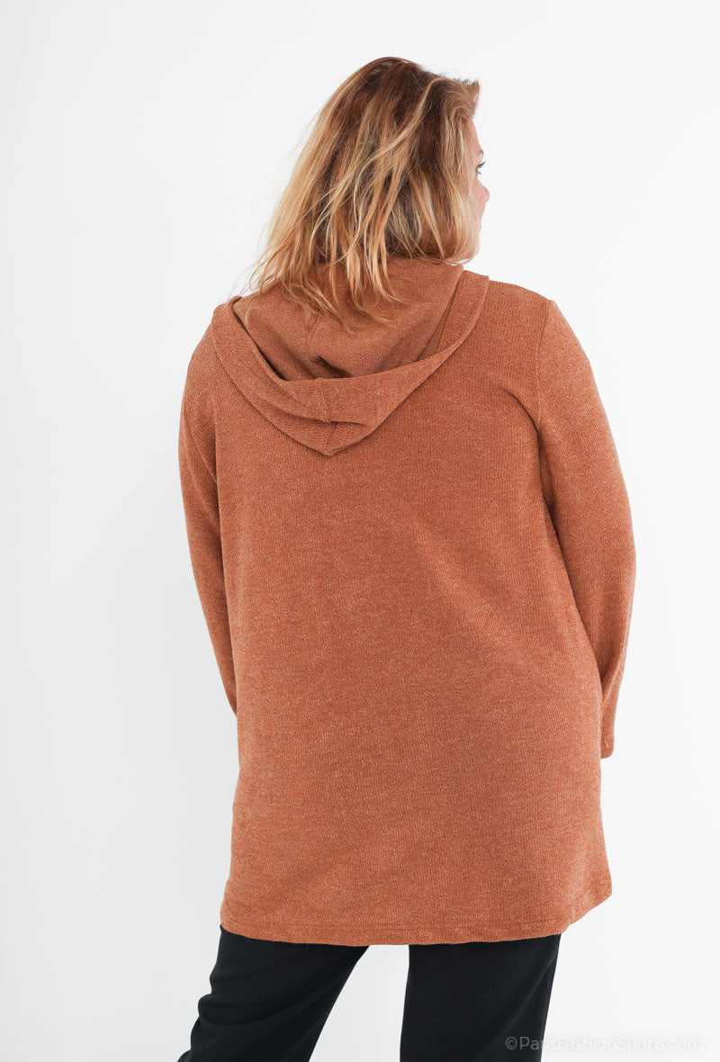 Plus Size Hooded Knitted Button Jacket