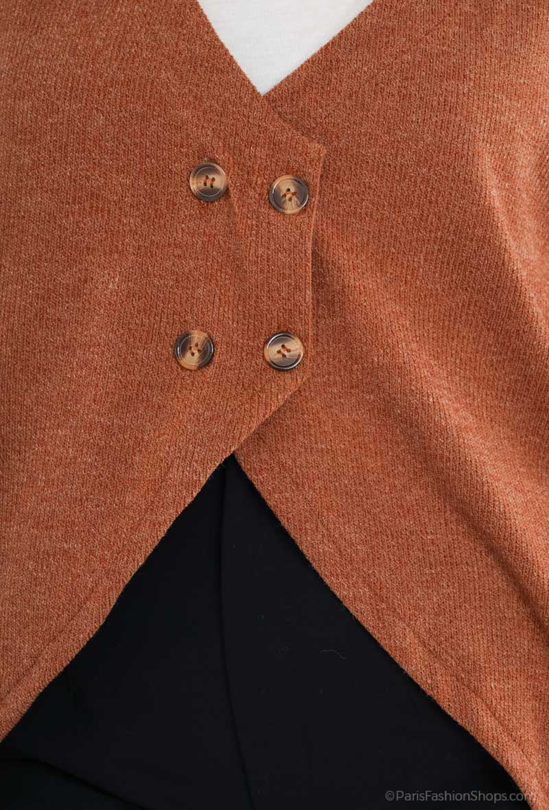 Plus Size Hooded Knitted Button Jacket