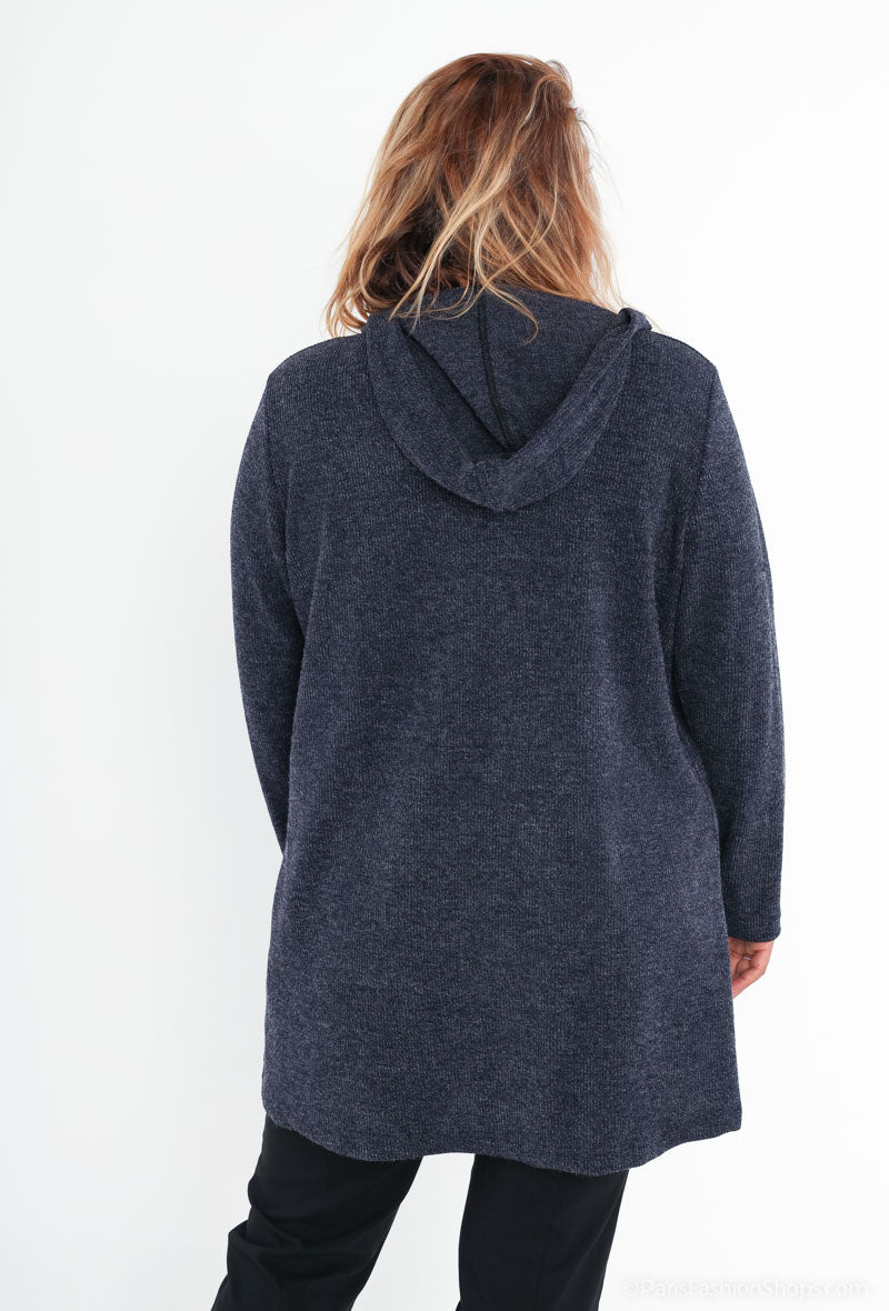 Plus Size Hooded Knit Button Jacket