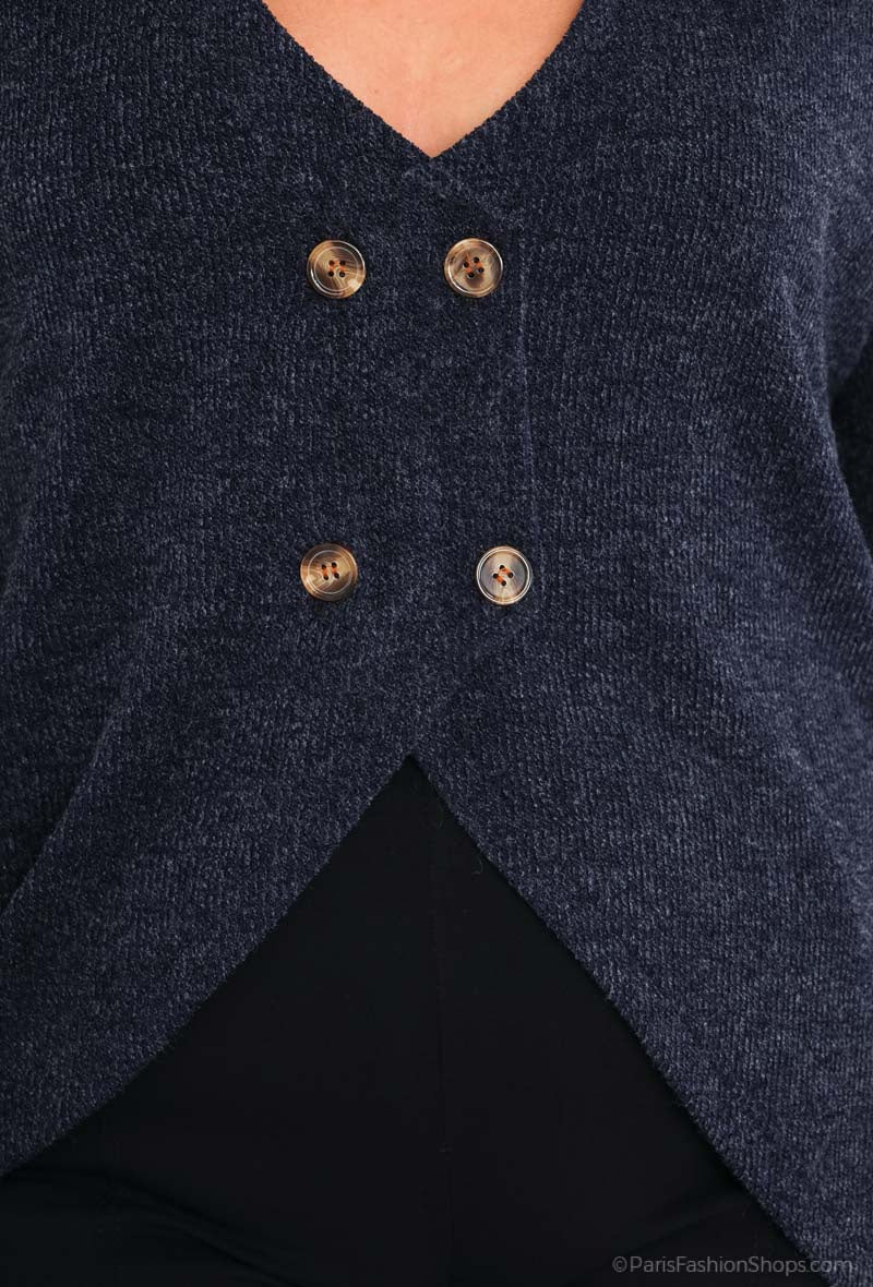 Plus Size Hooded Knit Button Jacket