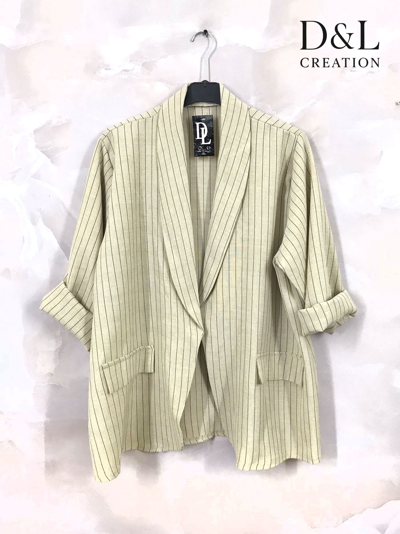 Striped blazer jacket with faux pockets sizes 38 to 52 i Plus Size