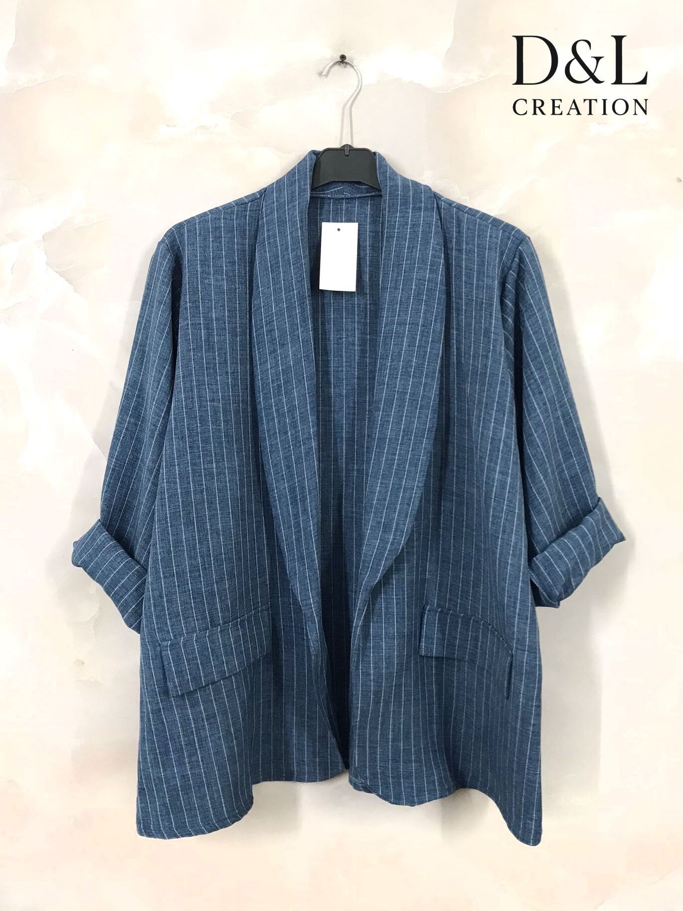 Striped blazer jacket with faux pockets sizes 38 to 52 i Plus Size