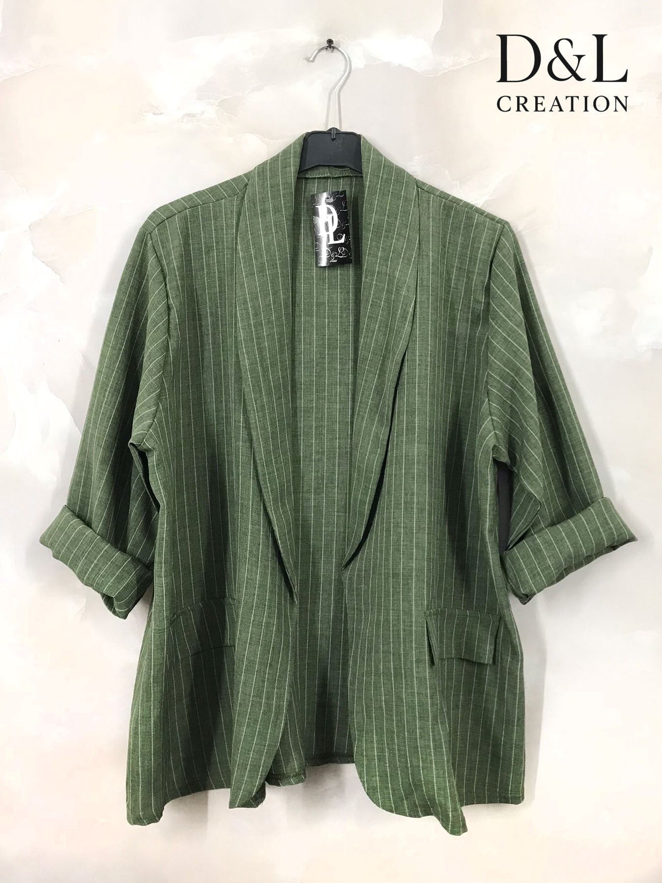 Randig Blazerjacka med Fuskfickor i Stl 38 till 52 | Plus Size