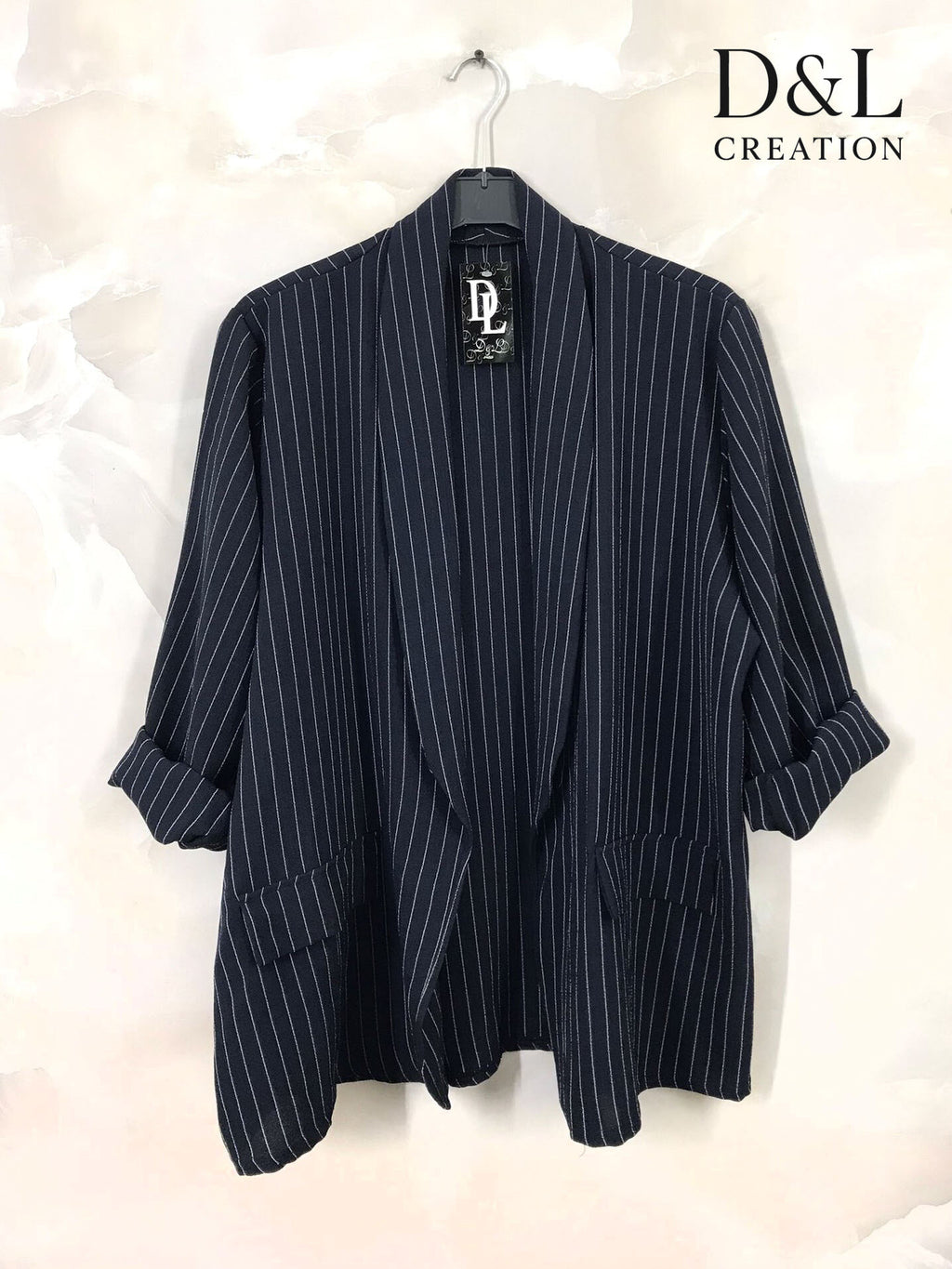 Striped blazer jacket with faux pockets sizes 38 to 52 i Plus Size