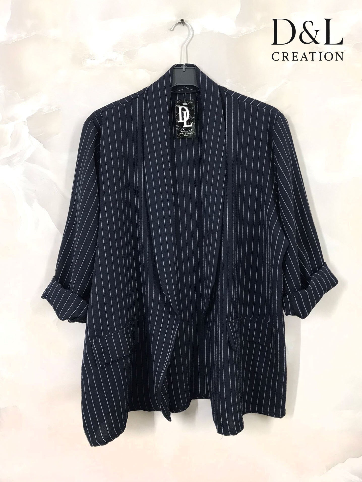 Striped blazer jacket with faux pockets sizes 38 to 52 i Plus Size