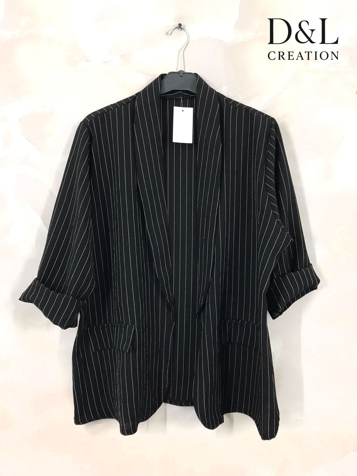 Striped blazer jacket with faux pockets sizes 38 to 52 i Plus Size