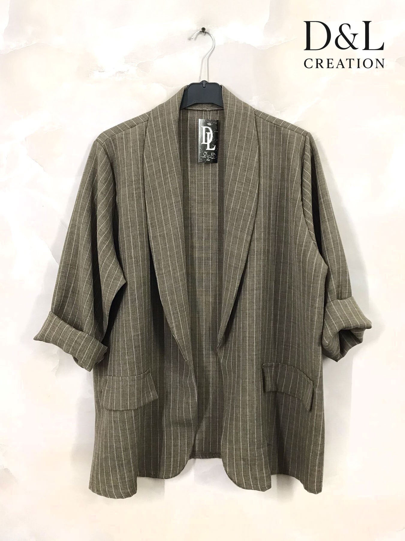 Striped blazer jacket with faux pockets sizes 38 to 52 i Plus Size