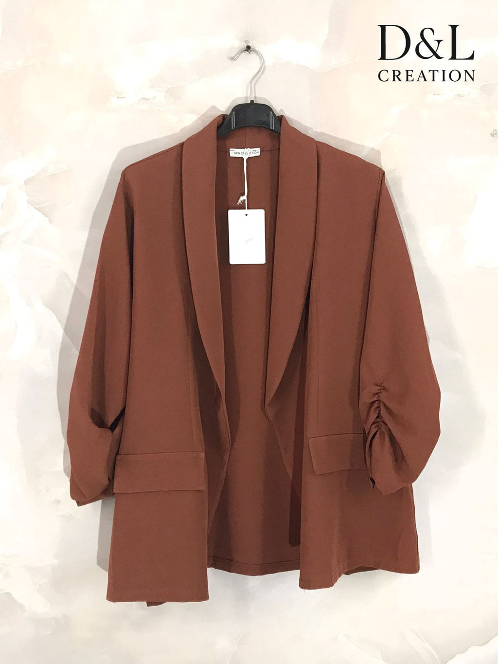Plus Size Solid blazer jacket with rolled-up sleeves and faux pockets