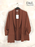 Plus Size Solid blazer jacket with rolled-up sleeves and faux pockets
