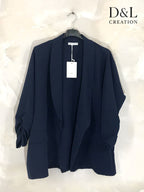 Plus Size Solid blazer jacket with rolled-up sleeves and faux pockets