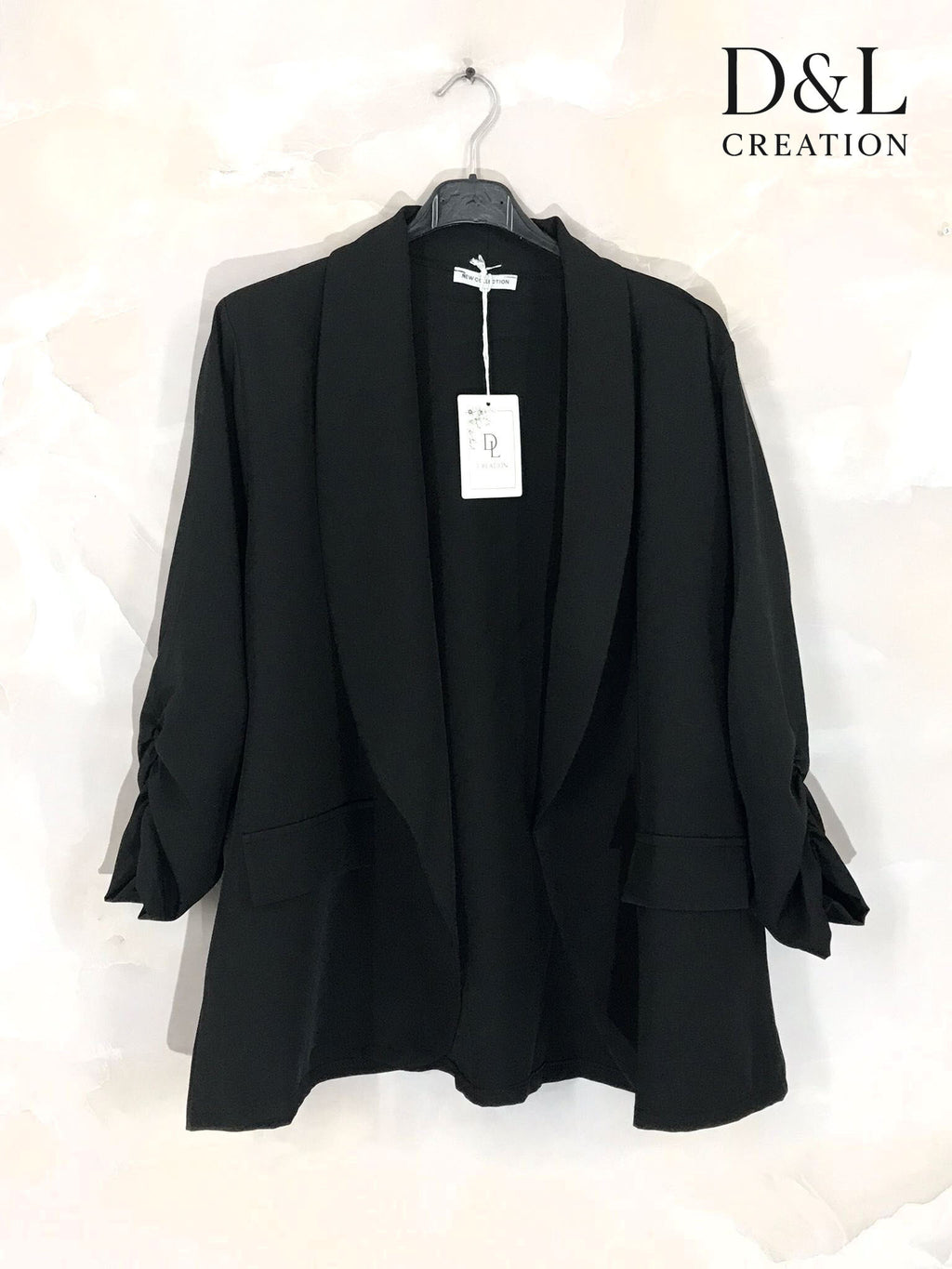 Plus Size Solid blazer jacket with rolled-up sleeves and faux pockets