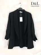Plus Size Solid blazer jacket with rolled-up sleeves and faux pockets