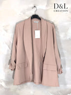 Plus Size Solid blazer jacket with rolled-up sleeves and faux pockets