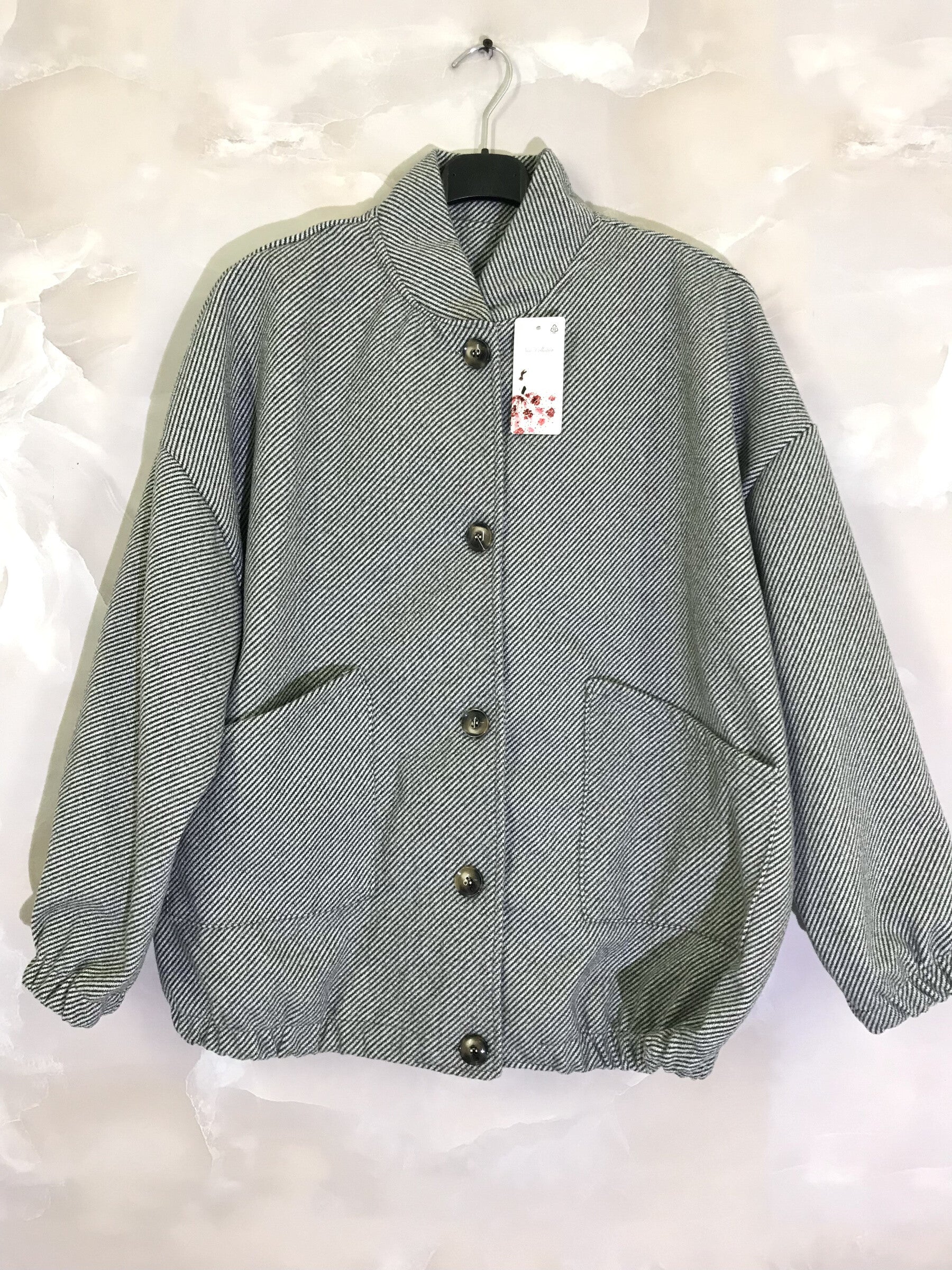 Plus Size Knappad Bomberjacka med Fickor