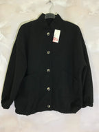 Plus Size Knappad Bomberjacka med Fickor
