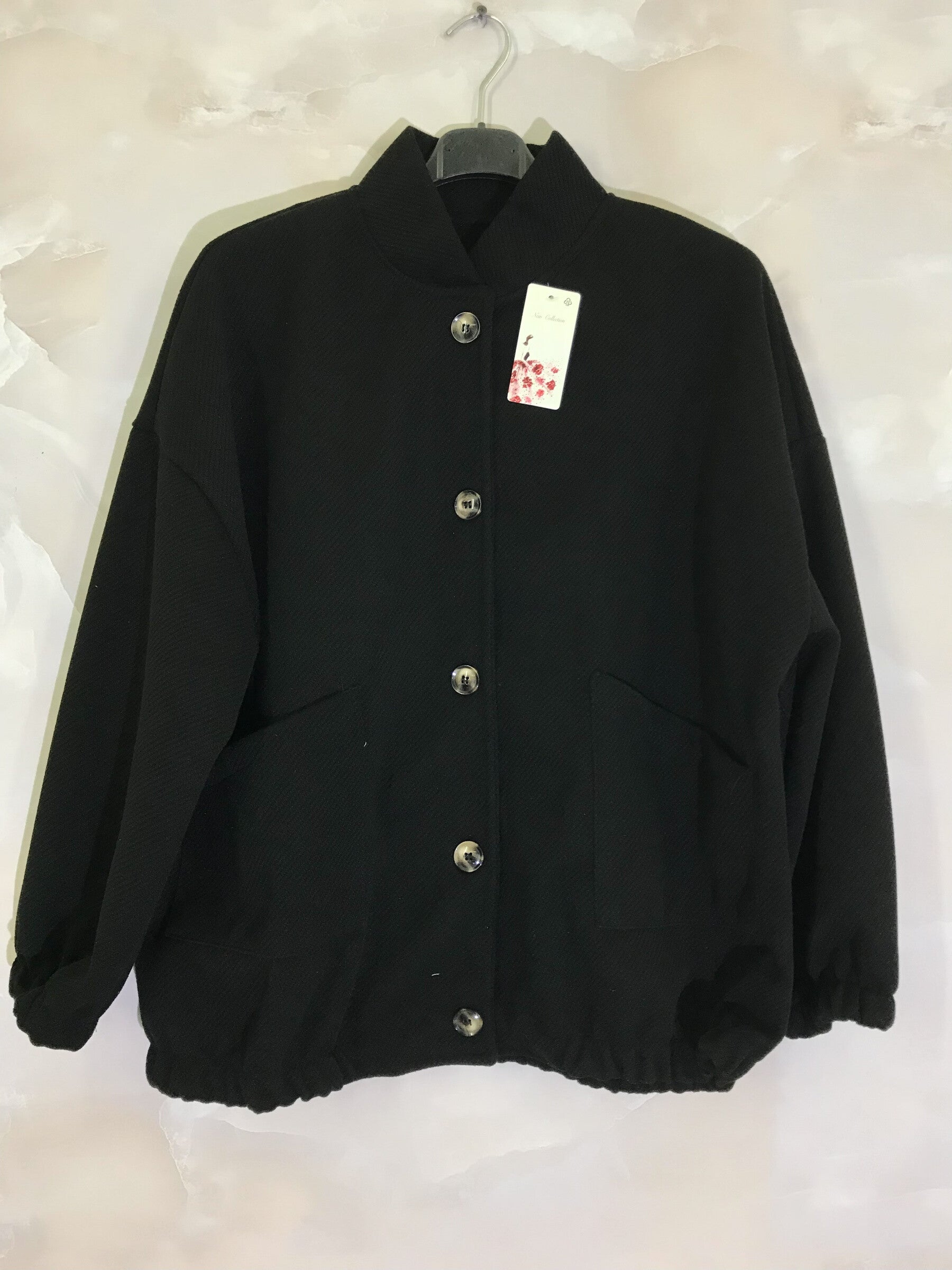 Plus Size Knappad Bomberjacka med Fickor