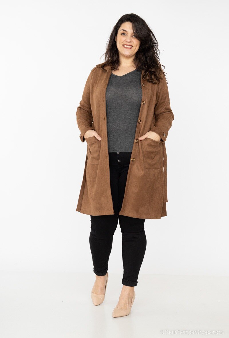 Plus Size Faux Suede Shirt Jacket