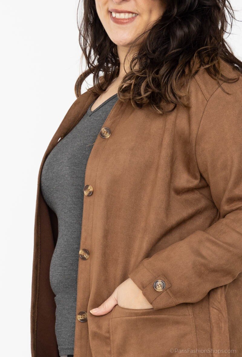 Plus Size Fuskmocka Skjortjacka