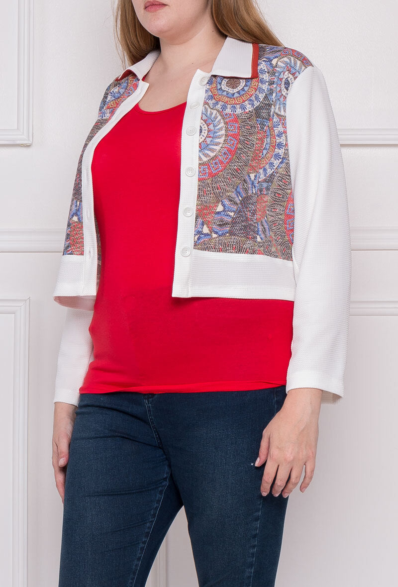 Plus Size Kort Jacka med Tryckt Panel