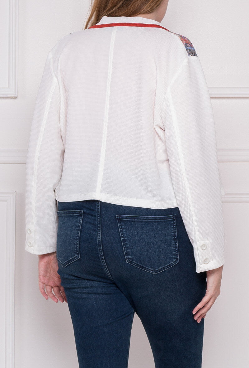 Plus Size Kort Jacka med Tryckt Panel