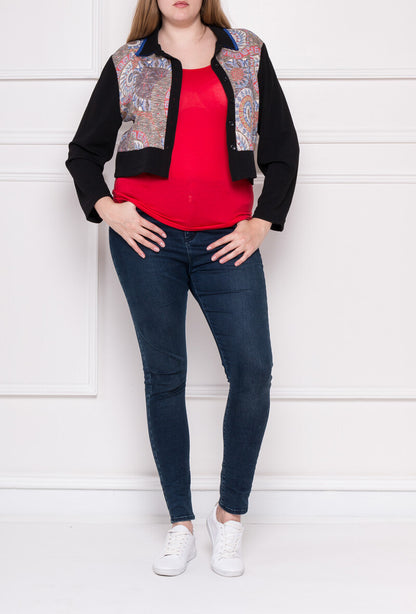 Plus Size Kort Jacka med Tryckt Panel