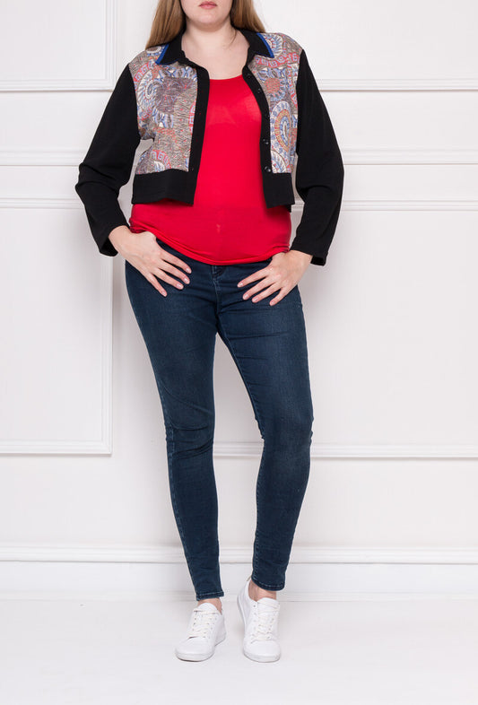 Plus Size Kort Jacka med Tryckt Panel