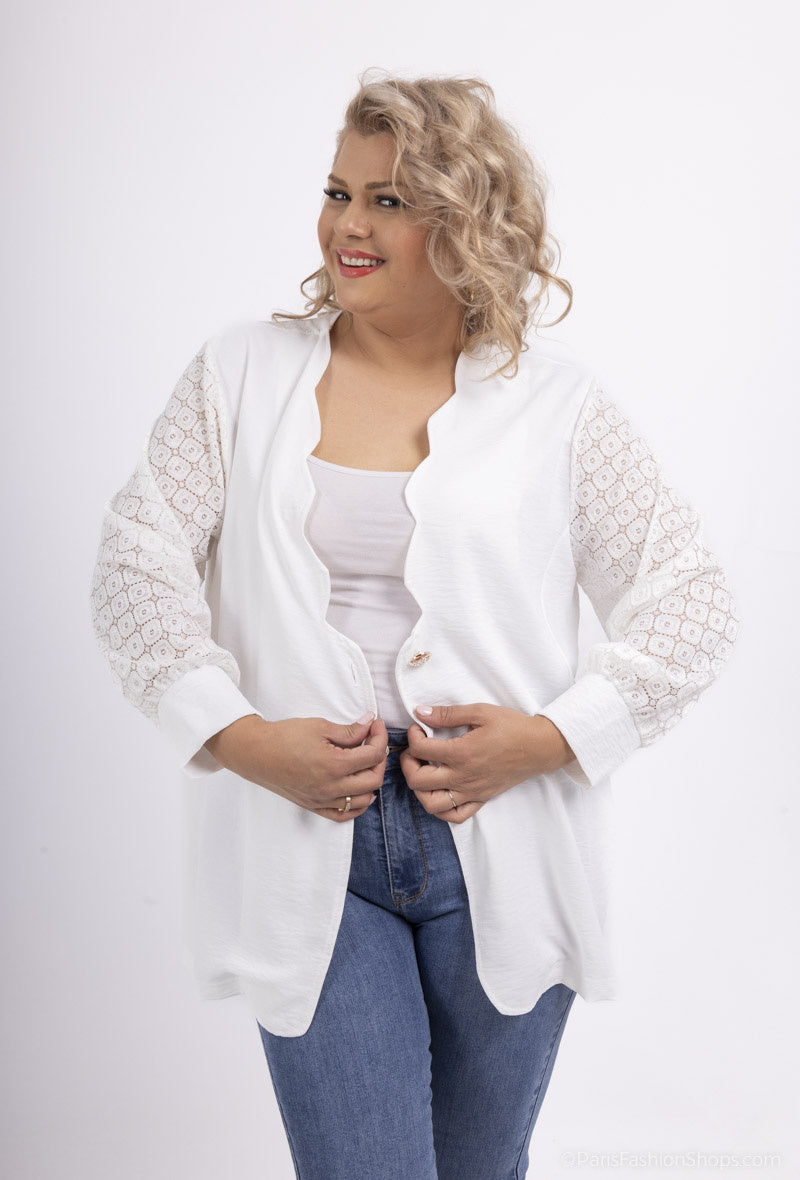 Plus Size Knappjacka med Spetsärmar