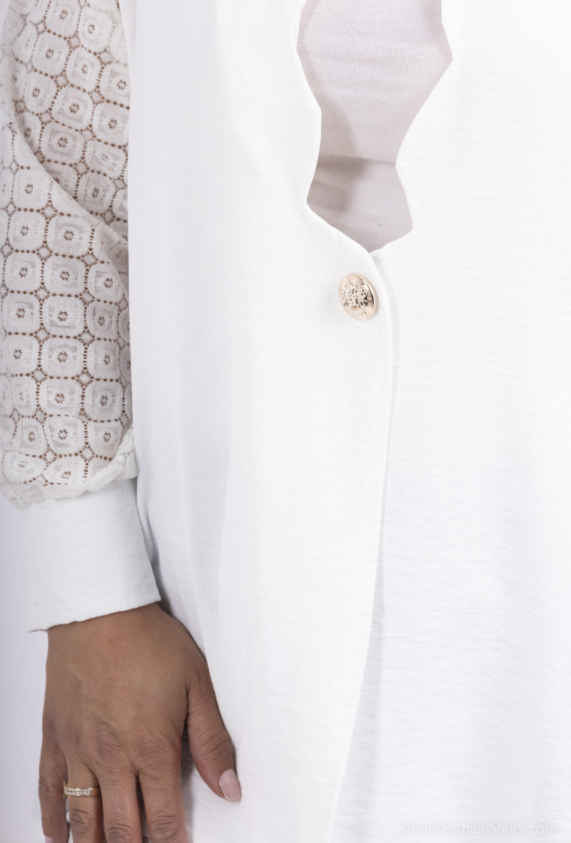 Plus Size Knappjacka med Spetsärmar