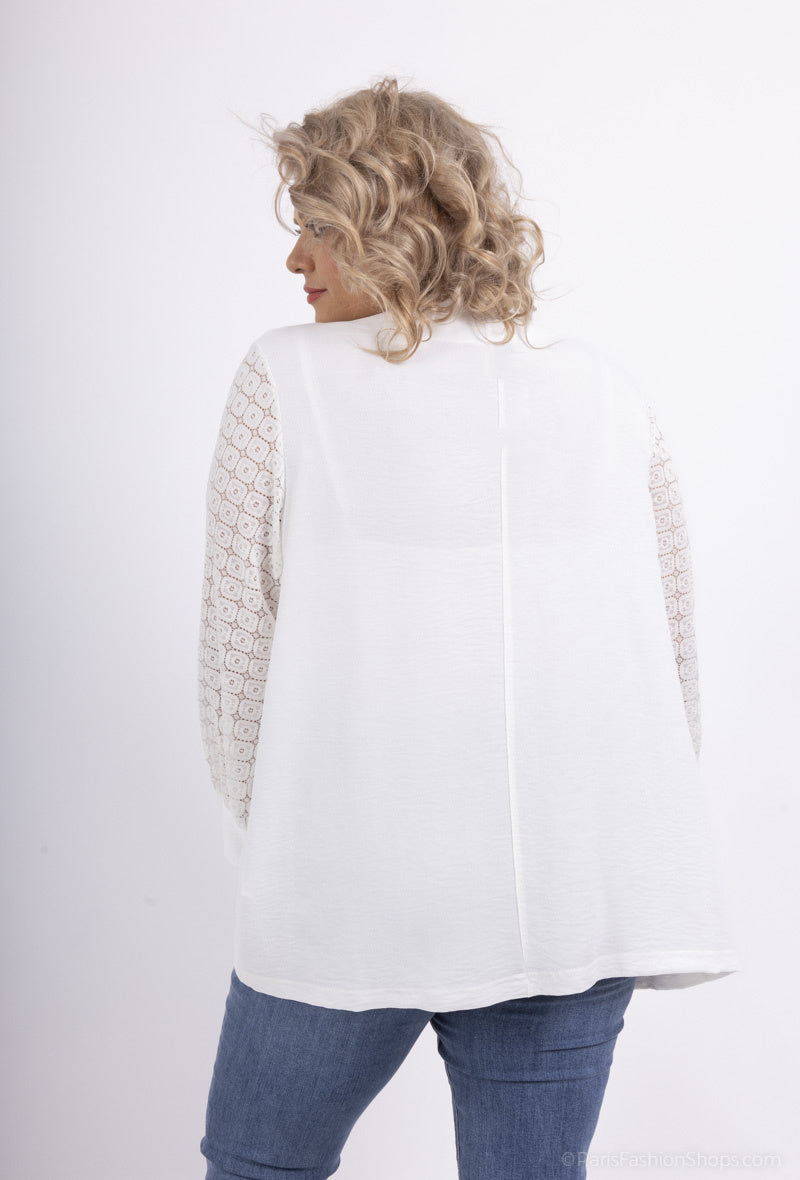 Plus Size Knappjacka med Spetsärmar