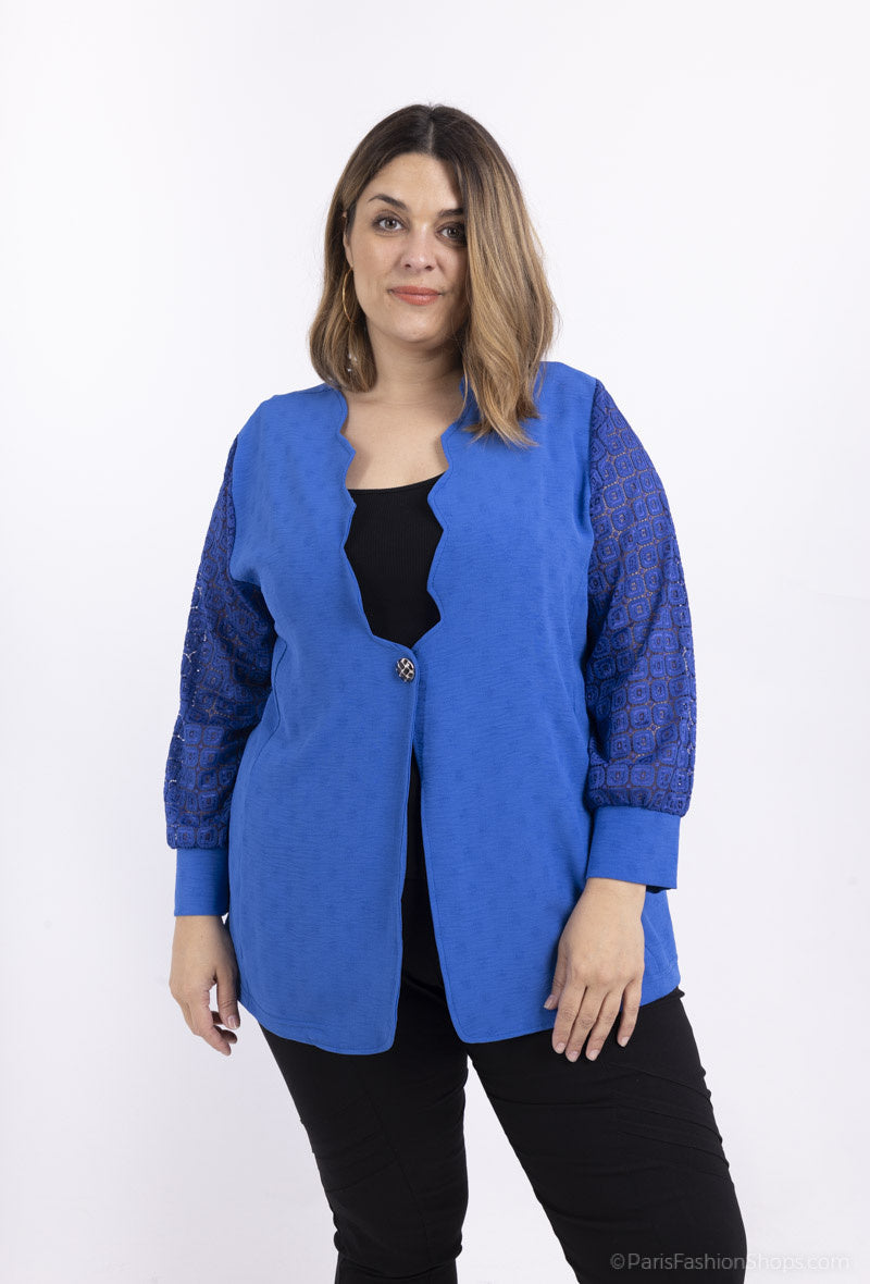 Plus Size Knapparjacka med Spetsärmar