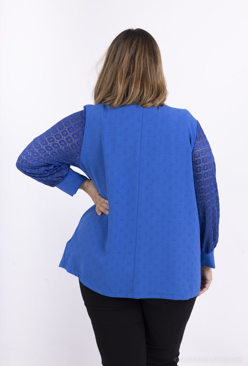 Plus Size Knapparjacka med Spetsärmar