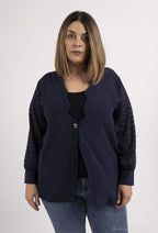 Plus Size Knapparjacka med Spetsärmar