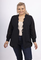 Plus Size Knapplång Jacka med Spetsärmar