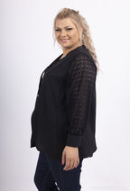 Plus Size Knapplång Jacka med Spetsärmar