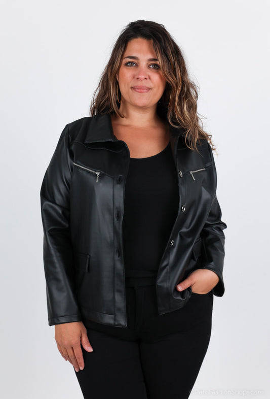 Plus Size Faux Leather Jacket för Stora Storlekar