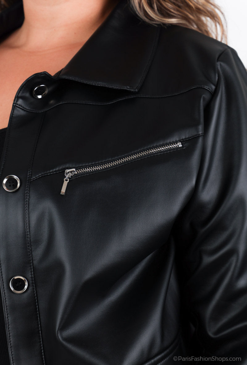 Plus Size Faux Leather Jacket