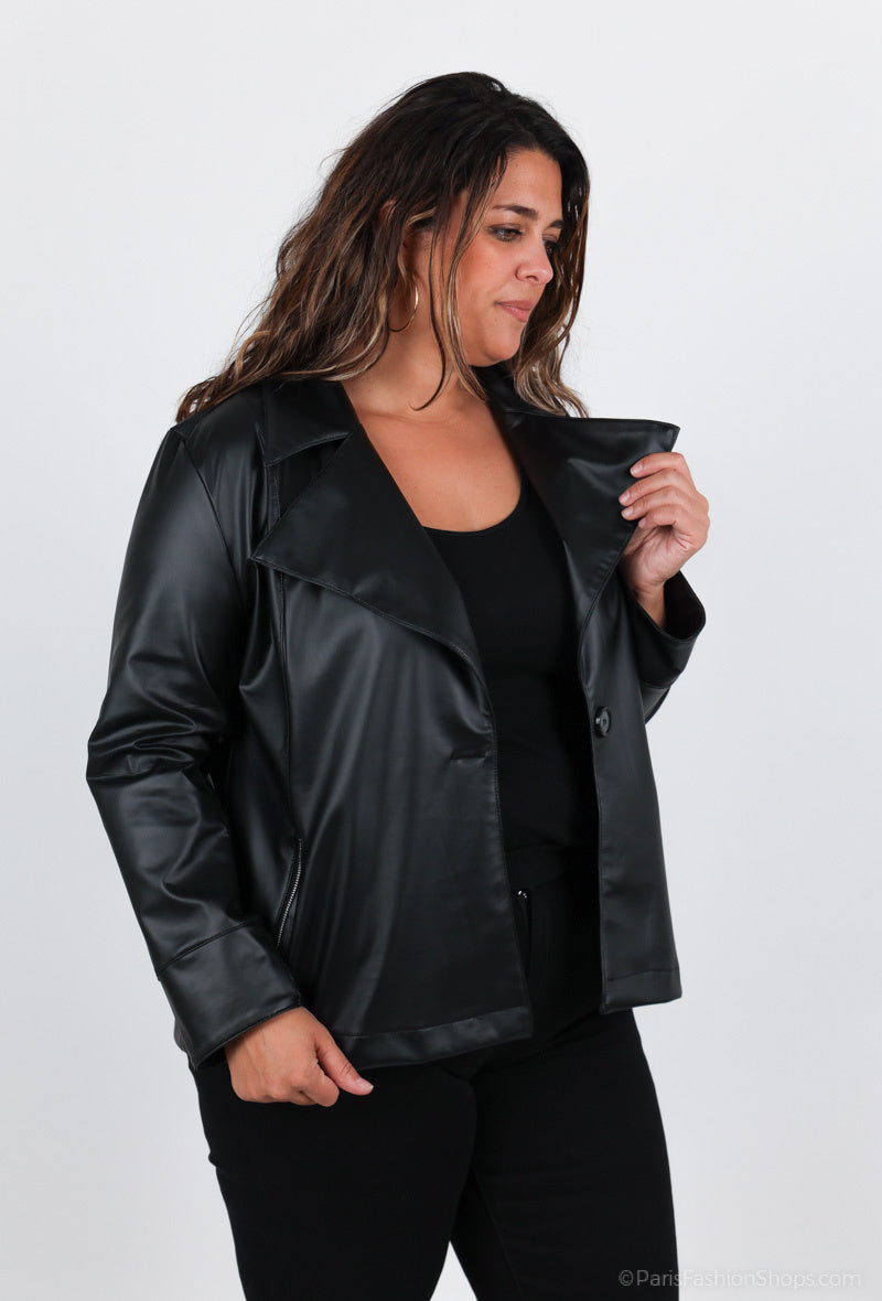 Plus Size Faux Leather Jacket