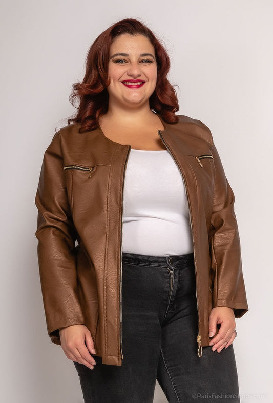 Plus Size Faux Leather Jacket