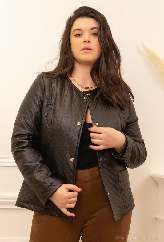 Plus Size Fake Leather Jacket