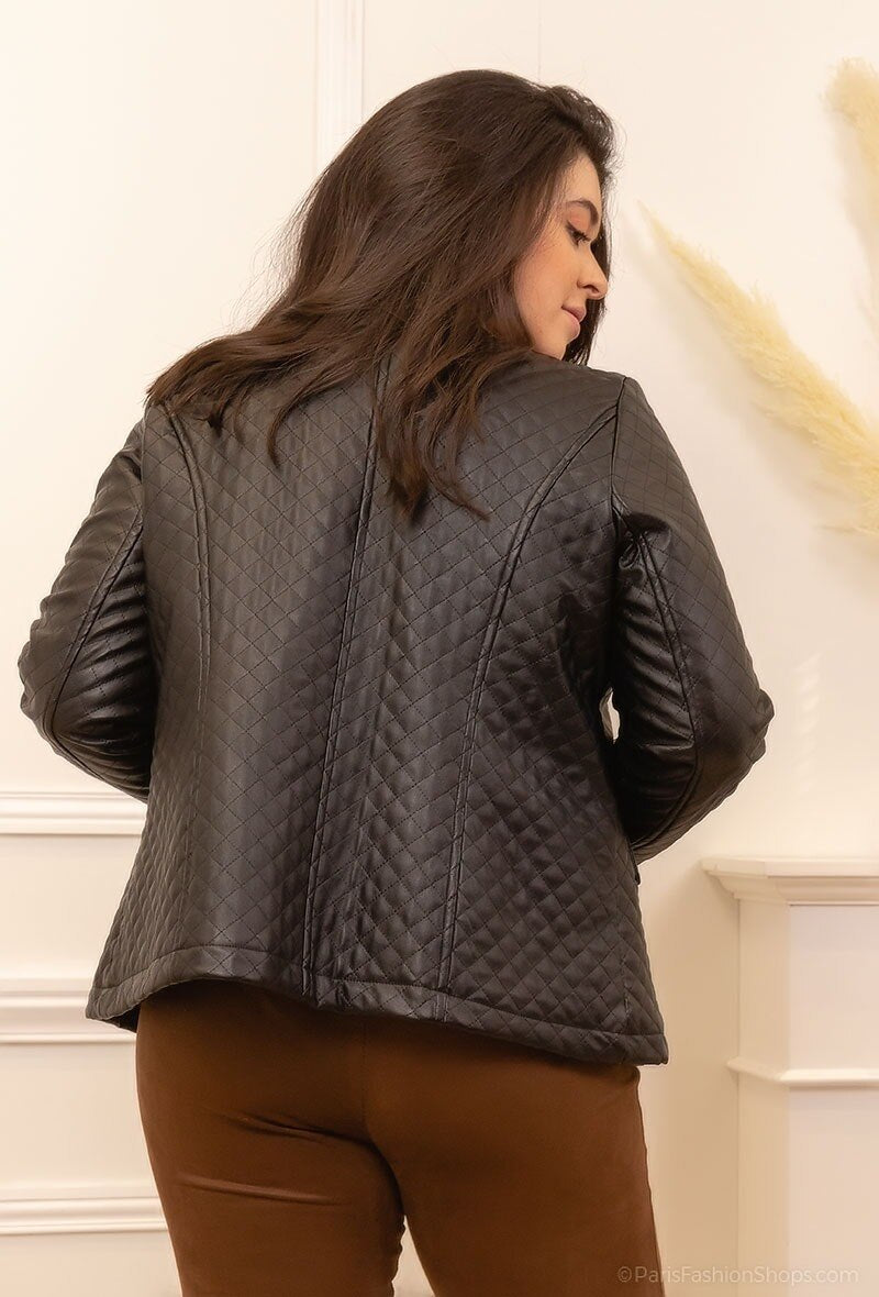 Plus Size Fake Leather Jacket